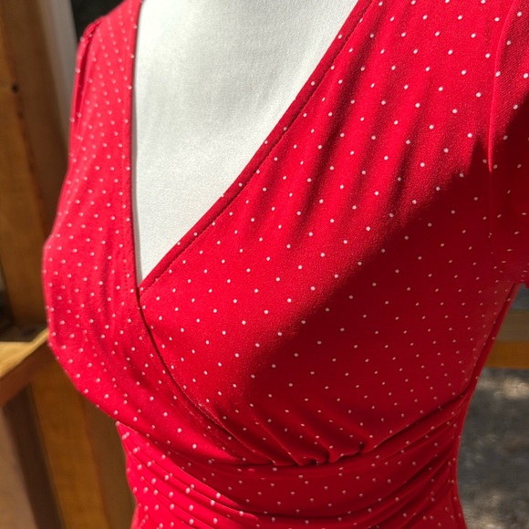 La Chateau Red Polka Dot Dress - Elegant, Flattering Fit - Picture 6 of 12